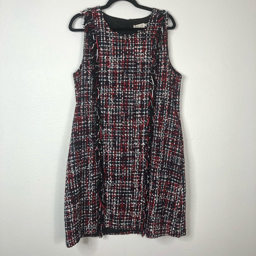 Molly Bracken Couleur multicolor tweed sleeveless dress fringe detail twee nwt